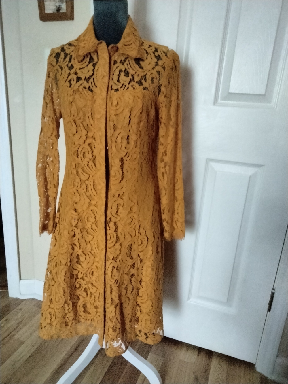 Nanette Lepore Yellow Lace Long-Sleeve Collared Dress